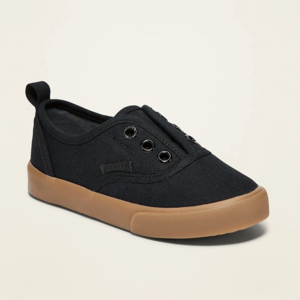 Old Navy Piped-Trim Canvas Unisex Slip-On Sneakers for Toddler Black